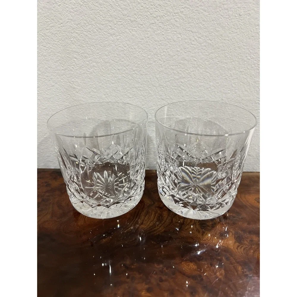 Pair Waterford Lismore Crystal Old Fashioned Whiskey Rocks Glasses 3.25